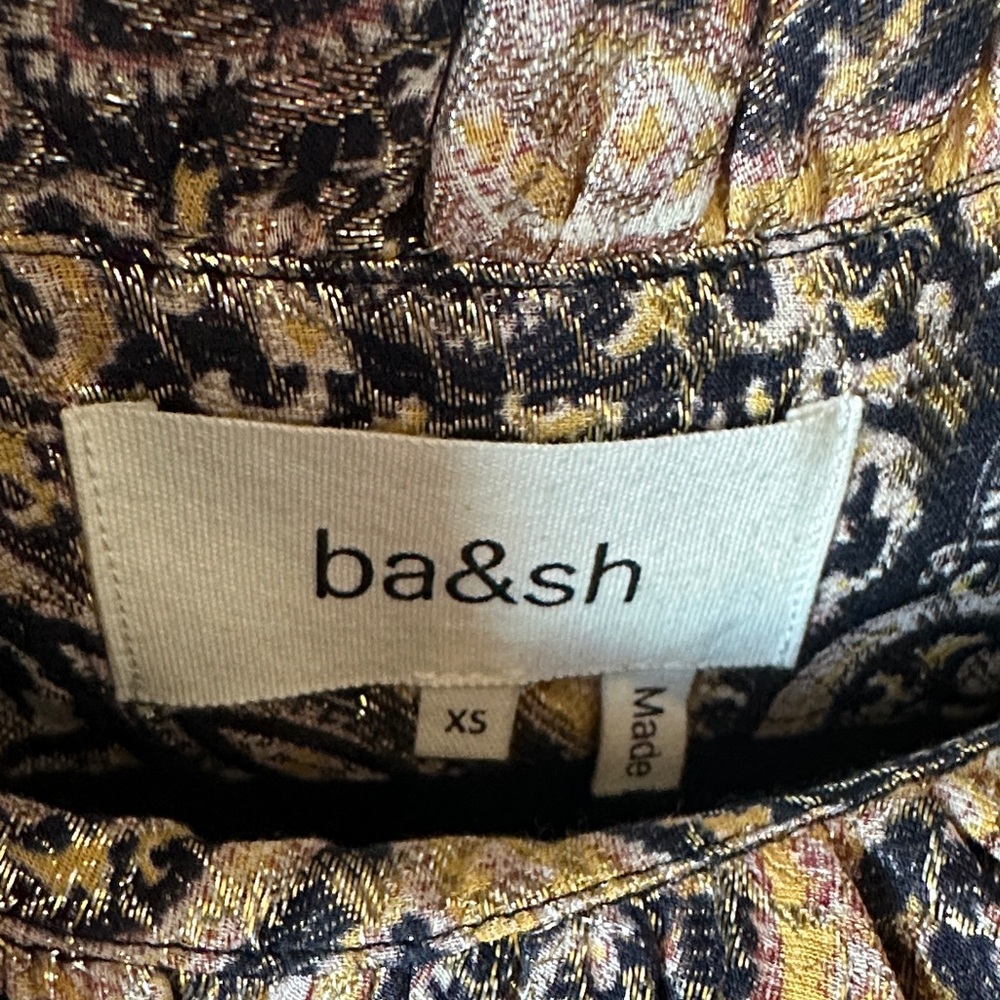 ba&sh Shiny Black and Gold Paisley Blouse - Picture 2 of 4